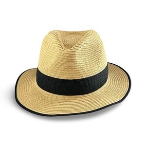 & Other Stories Panama Fedora Straw Hat Grosgrain-Trimmed Black Size M/L EUC